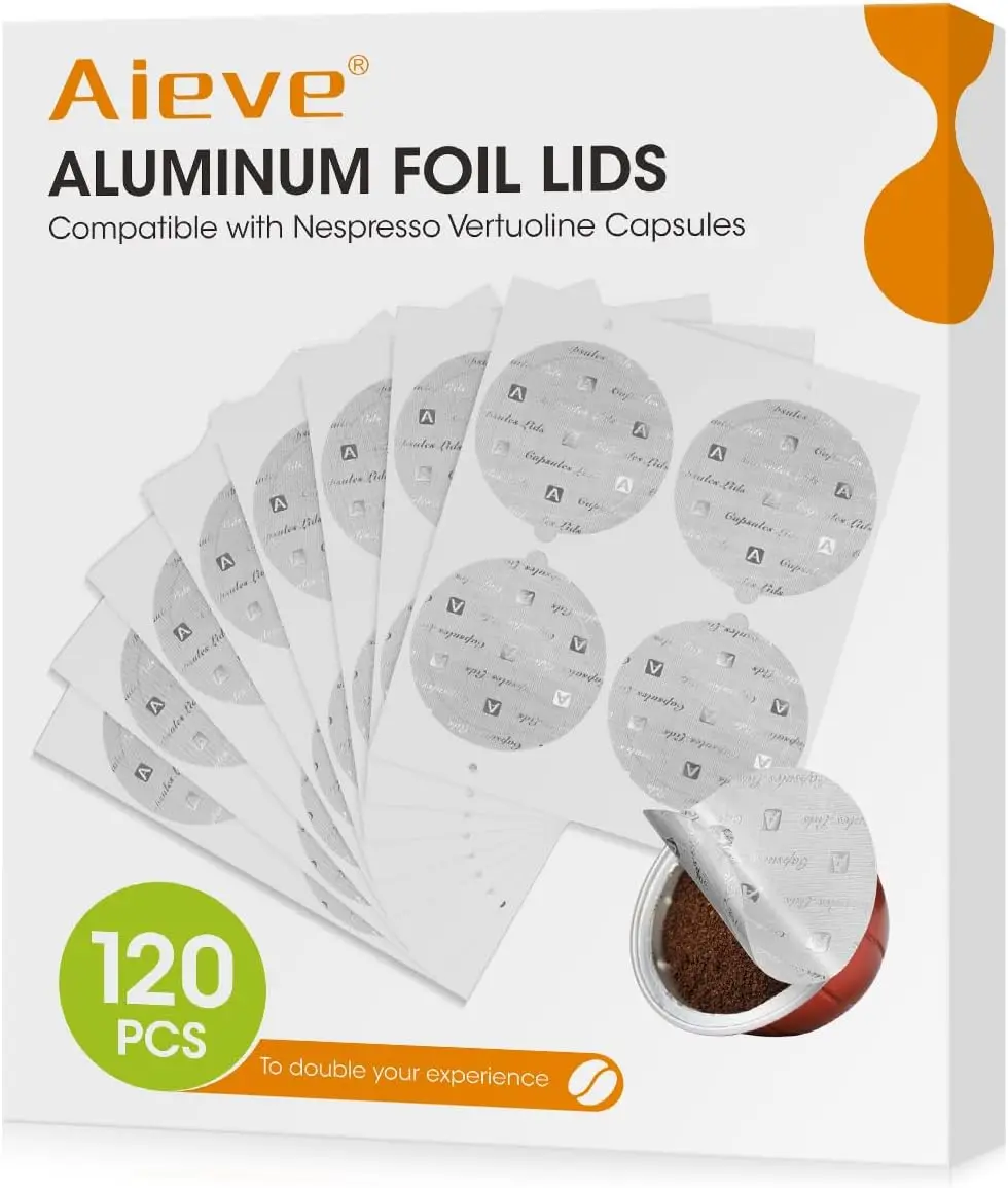 120 Pcs Aluminum Foil Seal Lids for Reusable Nespresso Pods Vertuo Compatible with Nespresso Refillable Capsule