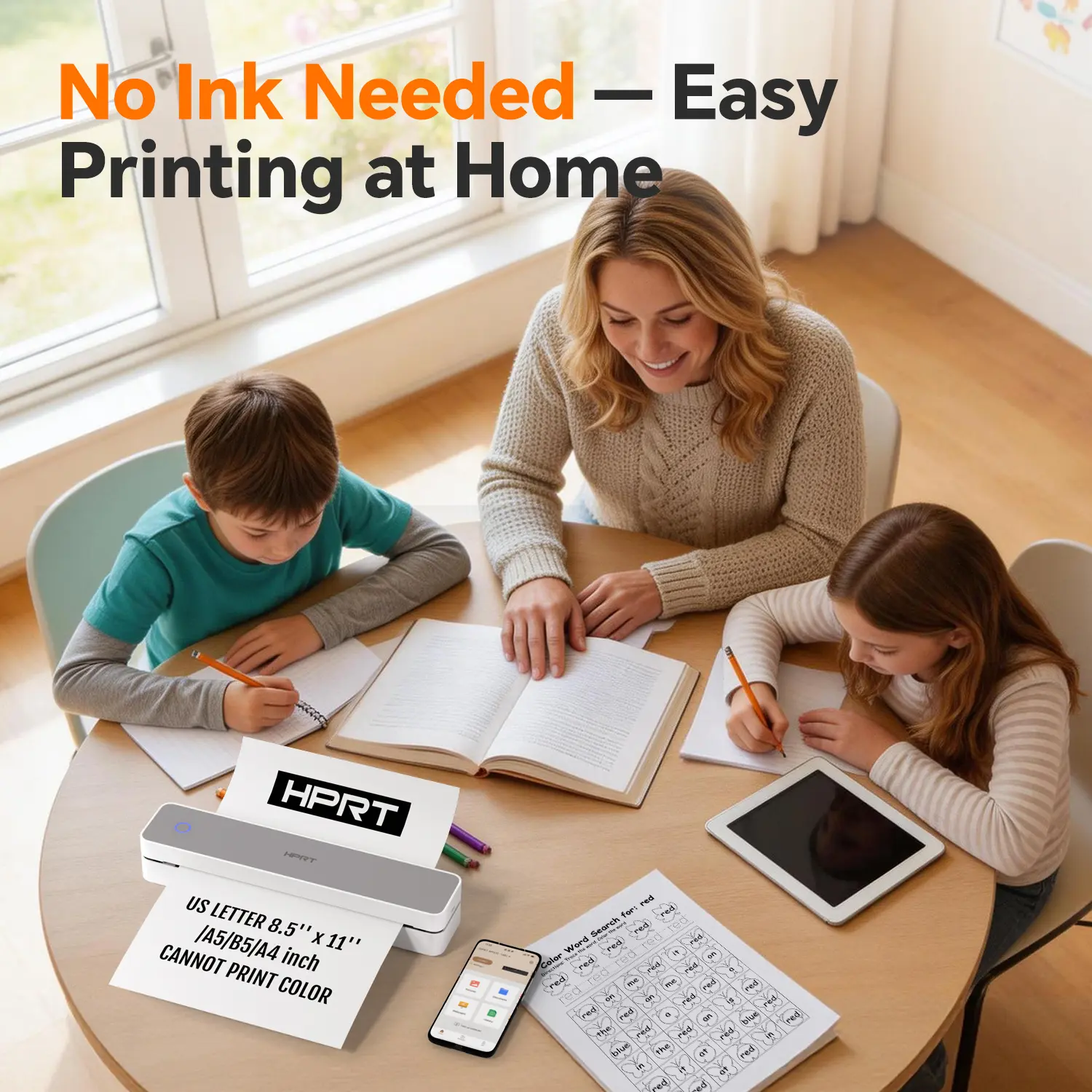 Portable Thermal Printer Wireless Mobile Printer for Laptop Phone Inkless A4 US Letter Paper Printer Compatible with iOS Android Windows macOS for Home Office School