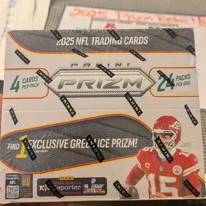 (2) 2025 PRIZM Retail Box, (2) 2025 prizm mega boxes. with Black-White Checker, Green Ice, and Silver Design Elements
