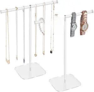 Jewelry Stand Necklace Stand 2 Tower, Clear Necklace Holder Jewelry Holder, Acrylic Jewelry Organizer, Bracelet Hanging Organizer, Display Stand for Bangles, Rings, Earrings and Watch