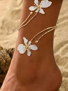 Adjustable Geometric Floral Anklet, Elegant Open Design, Perfect for Daily Wear & Special Occasions, Stylish Footwear Accessory, Daily Wearable