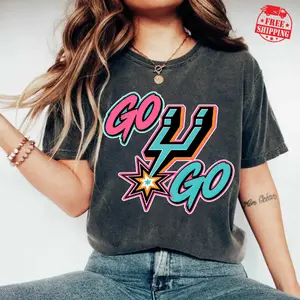 [Sale up to 50%] [Free Ship] Go Spurs Go Comfort Color T-Shirt, Retro Spurs Basketbal Shirt, San Antonio Fan Graphic, Game Day Shirt