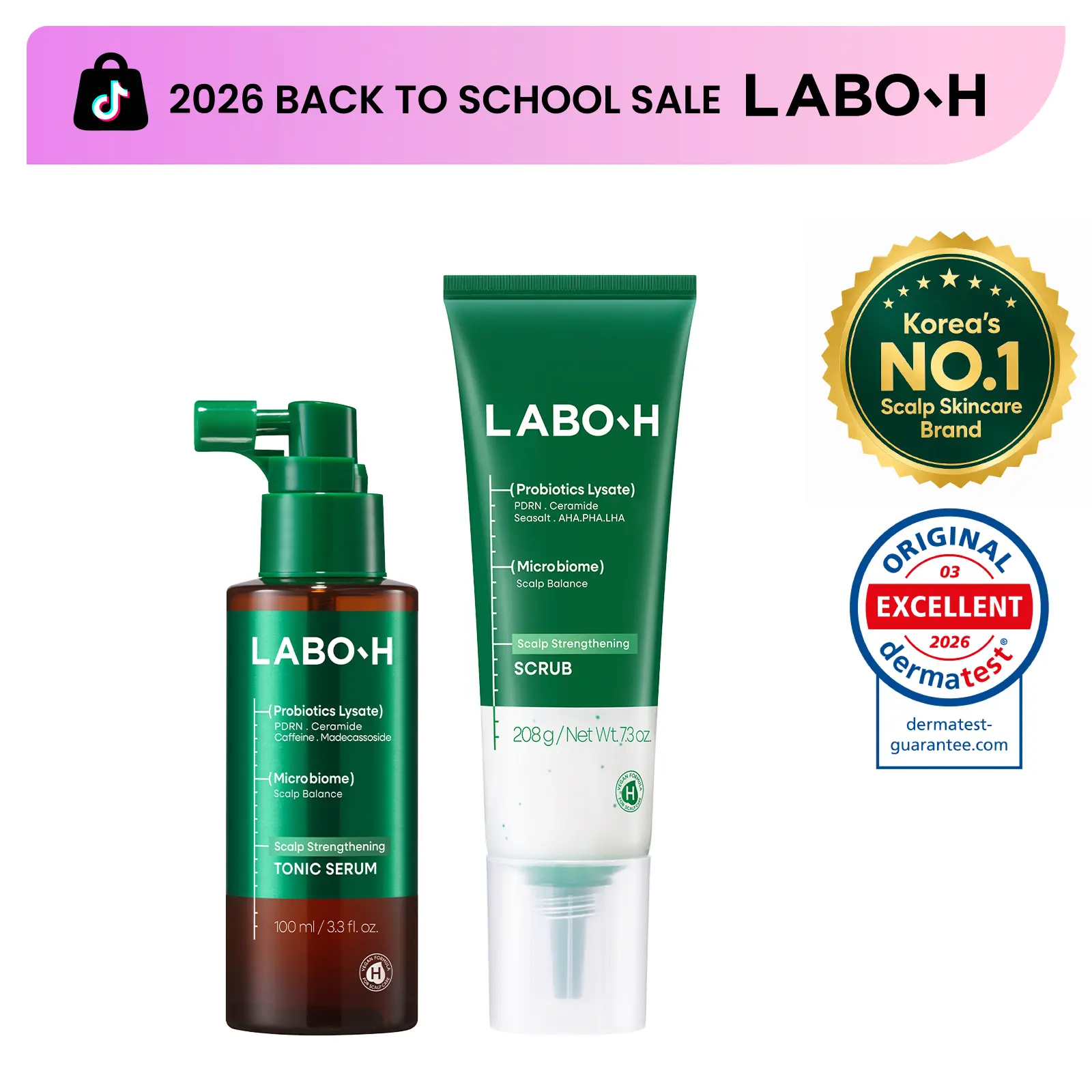 LABO-H Scalp Detox Duo | AHA BHA Scaler and Minus 5.5 Celsius Cooling Tonic | Pre and Post Scalp Refresh Set | Korean Haircare