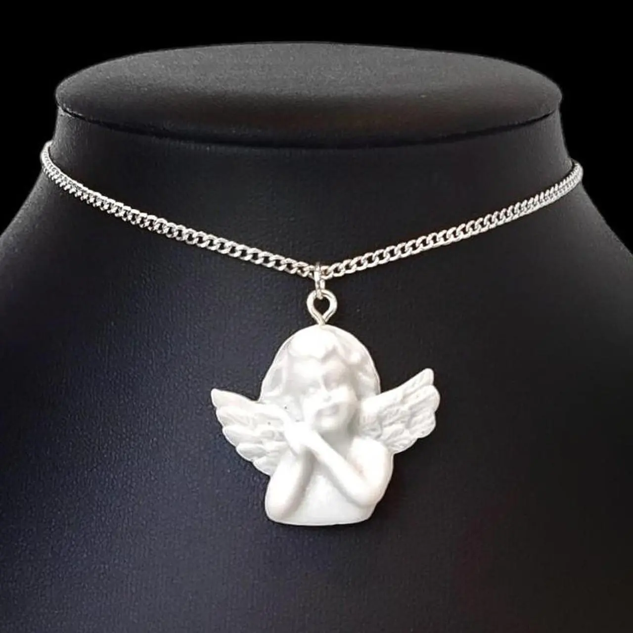 Cherub Angel Sculpture Necklace - Gold or Silver
