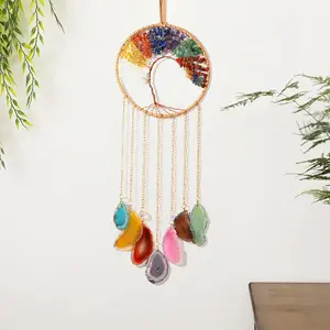 Tree of Life 7 Chakra Stone Dream Catcher with Healing Crystals - Hangable Boheme Hanging Decor for Women, Room Decor Hanging Ornament for Curtains, Car Decoration