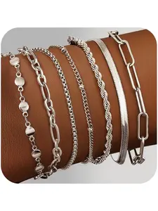 7 Pairs of Gold Bracelet Female Waterproof, 14K Gold-plated/silver Chain Bracelet Set Can Be Stacked Stackable Bracelets Figaro Paper Clips Gold Bracelet Female Chain Exquisite Layered Bracelet Female Set Fashion Wrist Jewelry