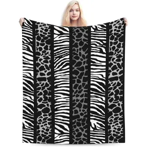 1PC Leopard Zebra Print Fleece Throw Blanket Ultra Soft Cozy Cheetah Decorative Flannel Blanket for Home Bed Couch Chair Travel