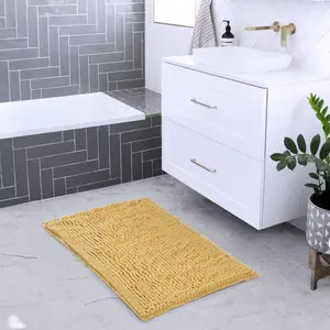 Chenille Bathroom Rugs Mat 24"x17" Non-Slip Soft Yellow Microfiber Absorbent Bath Mat for Floor Bathtub Washable Fluffy Thick Shag Rug Cozy