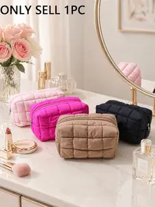 Quilted Puffer Makeup Bag, Cosmetics Bag, Large Capacity Cosmetic Organizer, Zipper Pouch for Travel & Daily Use, Cosmetic Travel Bags