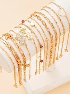 Women's Elegant Butterfly & Heart & Letter Design Adjustable Anklet, Fashion Rhinestones Decor Jewelry for Party, Daily Decor, Trendy All-match & Exquisite Jewelry for Gift