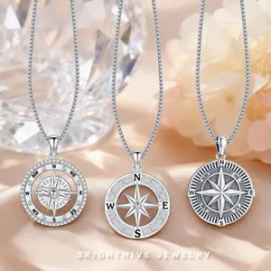 Brighthive Compass Necklace 925 Sterling Silver Rotating Compass Pendant Jewelry Faith Based Nautical Style Gift for Men Women Adventure Lovers Valentine's Day Birthday Anniversary Christmas (With Gift Box)