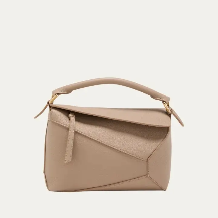 Pre-owned Loewe Small Puzzle bag in supple grained calfskin Light Grey