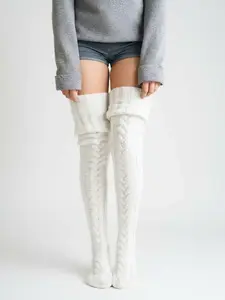 Thick Knit Socks, Thigh High Socks, Warm Over-The-Knee Leggings, Fall & Winter Fashion, Casual Christmas Gift, Plain Pattern