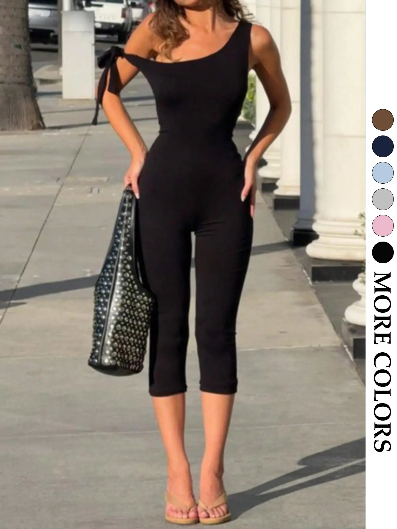 Women's Spring Summer Fashion Womenswear Sexy Asymmetrical Bodycon Jumpsuit, Butterfly Knot Design, Slim Fit, Fitted, Revealing Shoulder, Party