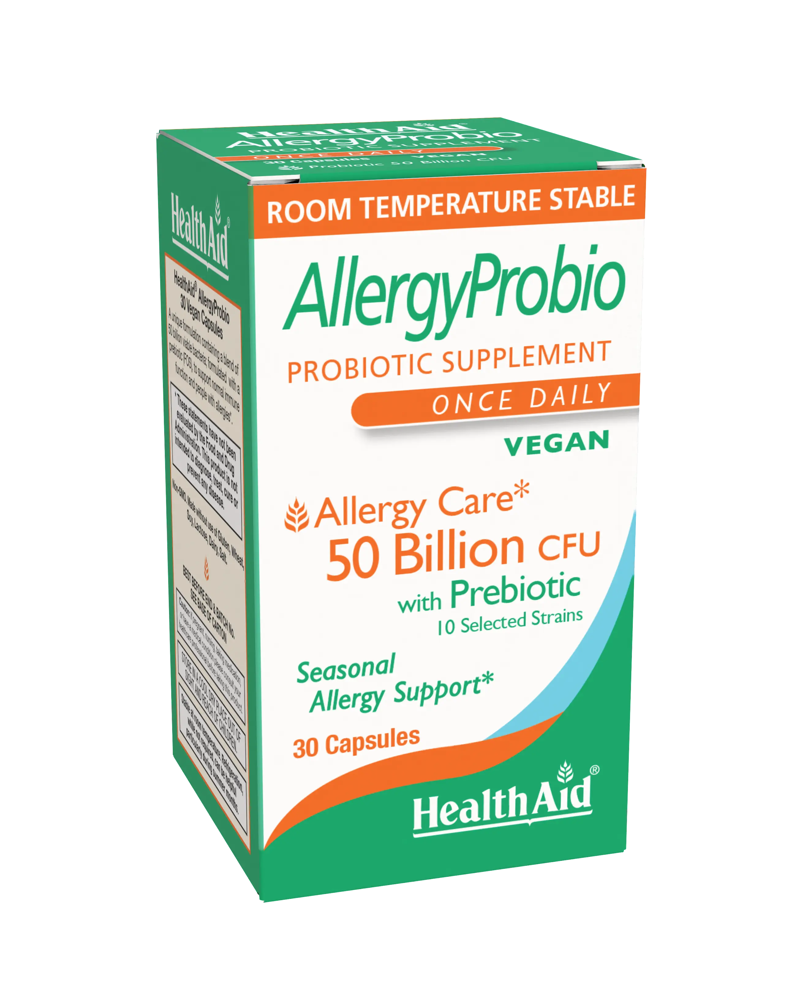 HealthAid AllergyProbio, 50 Billion CFU Vegan Probiotic with Prebiotic, 30 Capsules, Once Daily Seasonal Allergy Support