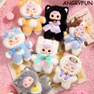 ANGRYFUN Kitty Mini Party Plush Blind Boxes – Cute Cat Plush Keychain Blind Box Figures Kawaii Stuffed Animals Mystery Collectible Bag Charm Birthday Gift Single Box (Free Random Cute Acrylic Keychain)