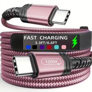 100w PD Super Fast Charging Type C to Type C Data Cable, High-Speed USB-C to USB-A Charger, Durable Braided Design, Compatible with iPhone 15, Macbook, iPad, Xiaomi