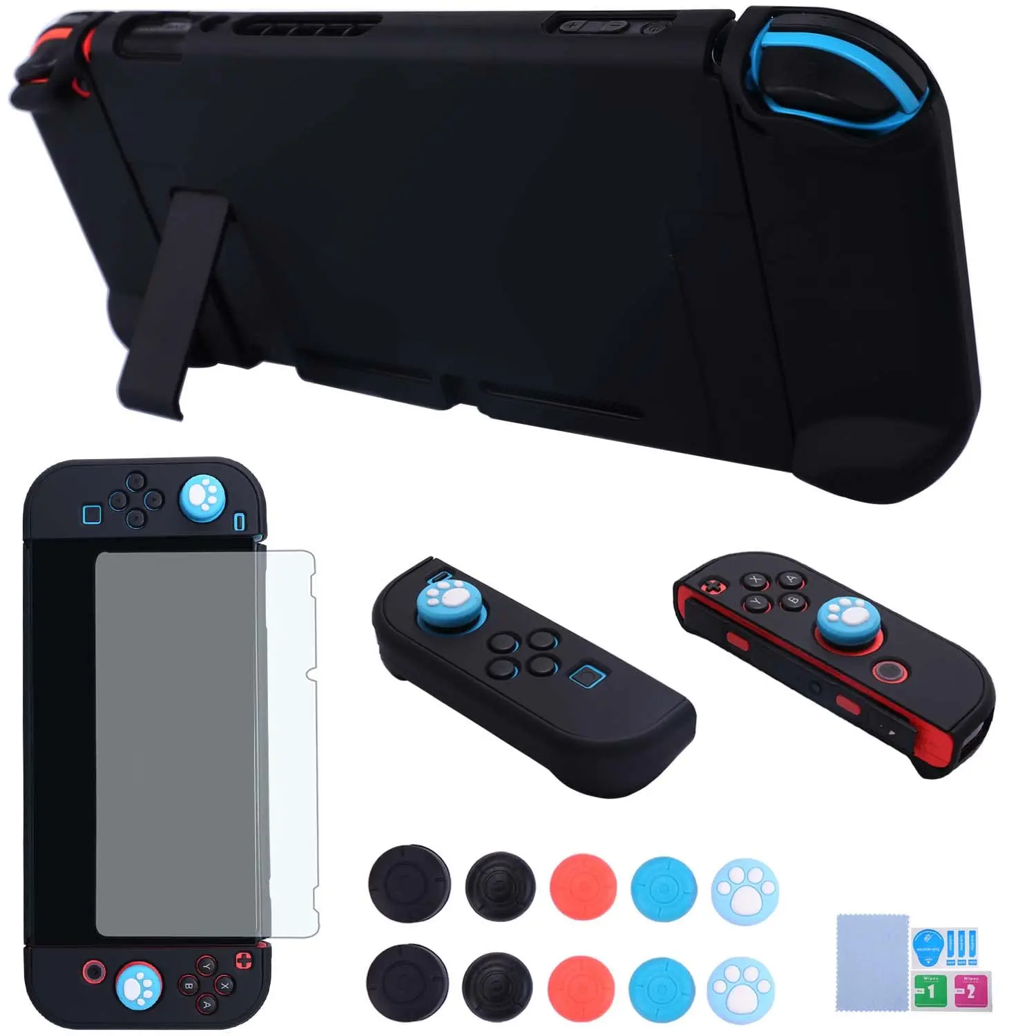 Dockable Case for   -  3 in 1 Protective Cover Case for   and Joy-Con Controller with Screen Protector and Thumb grips - Black