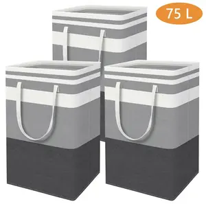 75L Gradient Grey Collapsible Laundry Hamper, Freestanding Waterproof Basket with Reinforced Handles for Clothes, Toys, Perfect for Dorms, Families