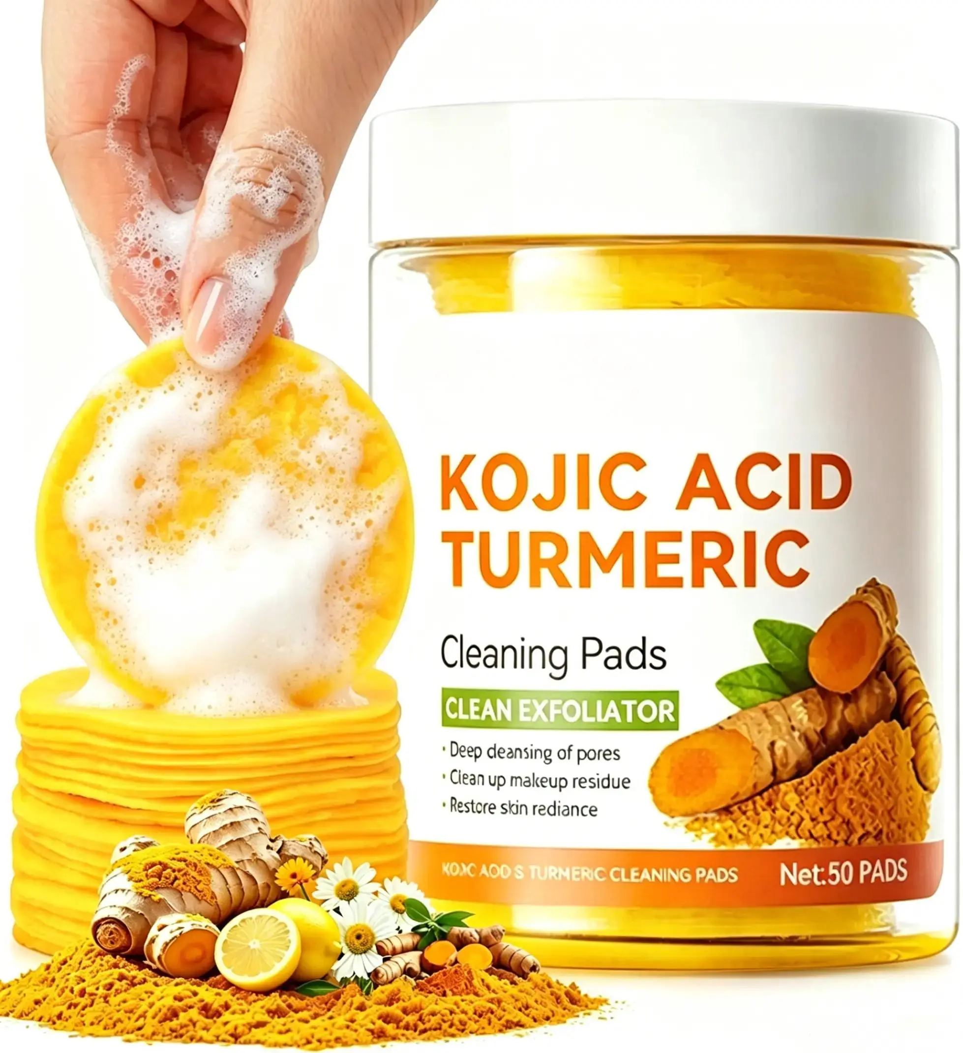 Kojic Acid Turmeric Cleansing Wipe Pads Gentle Exfoliate Dark Spot Remover Anti Blemish for Acne and Dark Spots