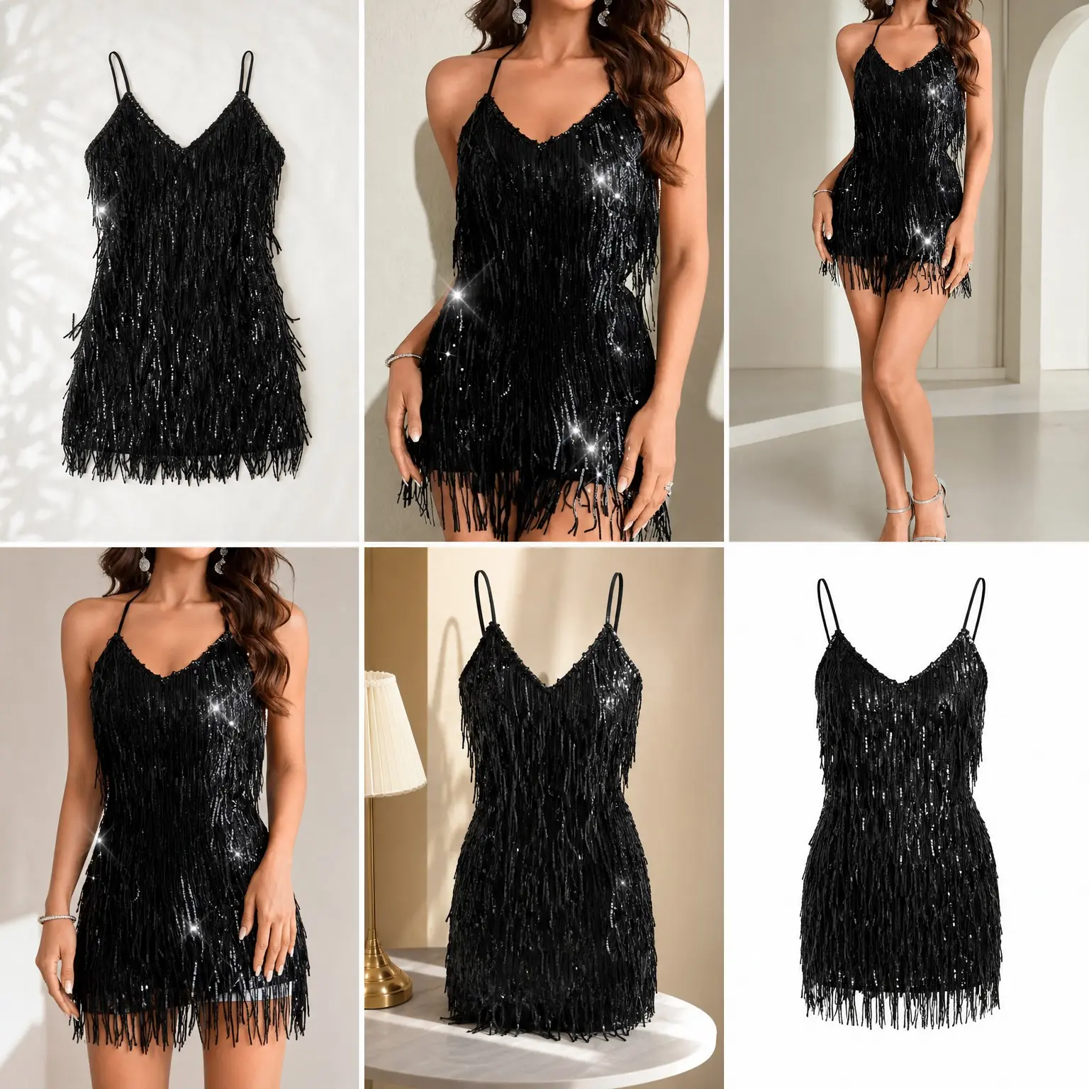 Women's Sequin Fringe Sparkly Glitter Metallic Backless Bodycon Black Romper Jumpsuit for Disco Birthday Dance Outfit