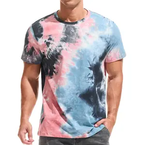 Unisex Tie - Dye T - Shirt with Pink Blue Black Abstract Swirl Pattern, Casual Summer Festival Streetwear for Men & Women, Comfortable Short Sleeve Crew Neck Top