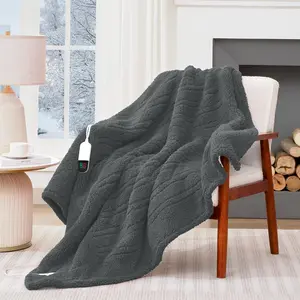 Heated Blanket Electric Throw 50"x60" Soft Double Sided Sherpa Heating Blanket with 8 Fast Heating Levels & 1-8H Auto-Off,Over-Heat Protection,Machine Washable,ETL Certification, Grey
