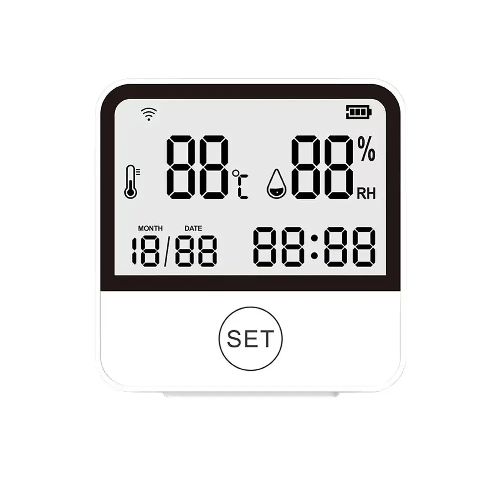 Tuya Smart WiFi Wireless Temperature and Humidity Sensor - Square, Compact Exquisite Design, High Precision, Real-Time Time & Date Display, 70x70x28mm, Dustproof Outer Shell, Low Power Consumption, Indoor Smart Home Use (Note: None Included), Square Body,