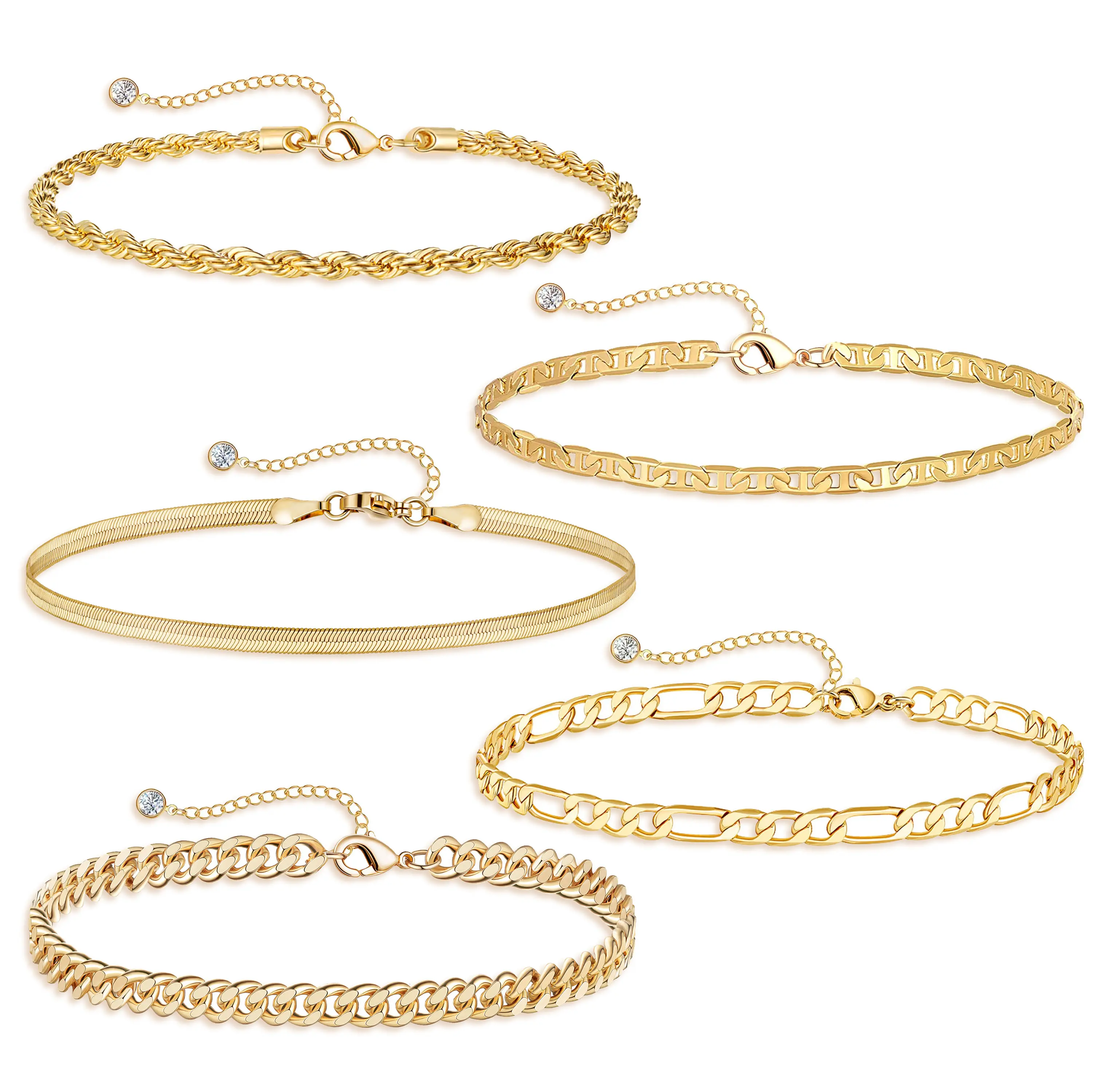 Dearmay Women’s 14K Gold-Plated Waterproof Cuban Chain Anklet Set – Multi-Layer Design, Adjustable Size, Beach-Style Accessory, Fashion Jewelry