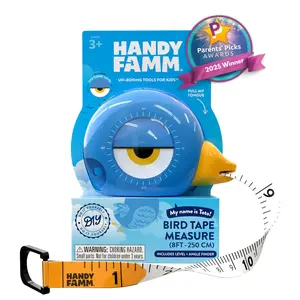8ft Blue Bird Tape Measure for Kids – STEM Educational Tool with, Protractor, Retractable - DIY Construction Toy, Child-Safe Measuring Tapes, Gift for Boys & Girls 3+