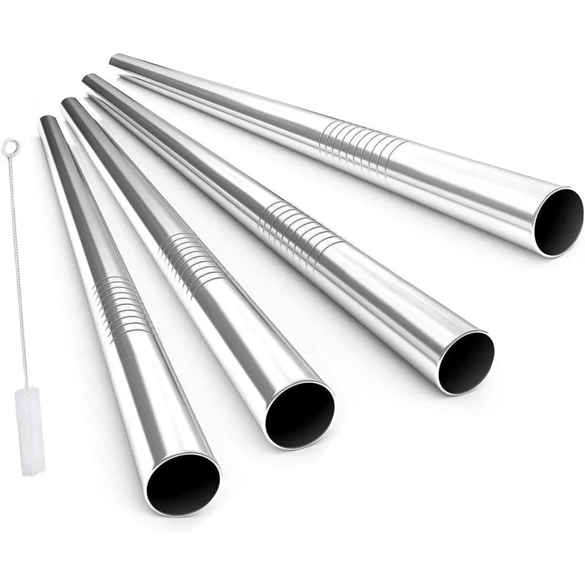 Reusable Boba Straws with Case and Cleaning Brush, 4-Pack Extra Wide Stainless Steel Metal Bubble Tea Straw for Smoothie, Shakes, Tapioca Pearl, 12 mm x 9 inch