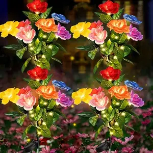 7 Head Solar Rose Outdoor Patio Light with Motion Sensor, Romantic Garden Path Villa Lamp, Perfect for Weddings Festivals Christmas New Year Decorations