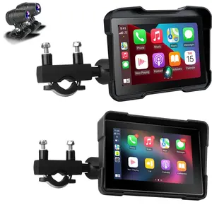 5 Inch Portable CarPlay with Dual Camera for Motorcycle, IP67 Waterproof Touchscreen Wireless Car Play Android Auto Screen GPS Navigation for Motorbike DVR, Siri Voice Control, Dual Bluetooth TF-32G