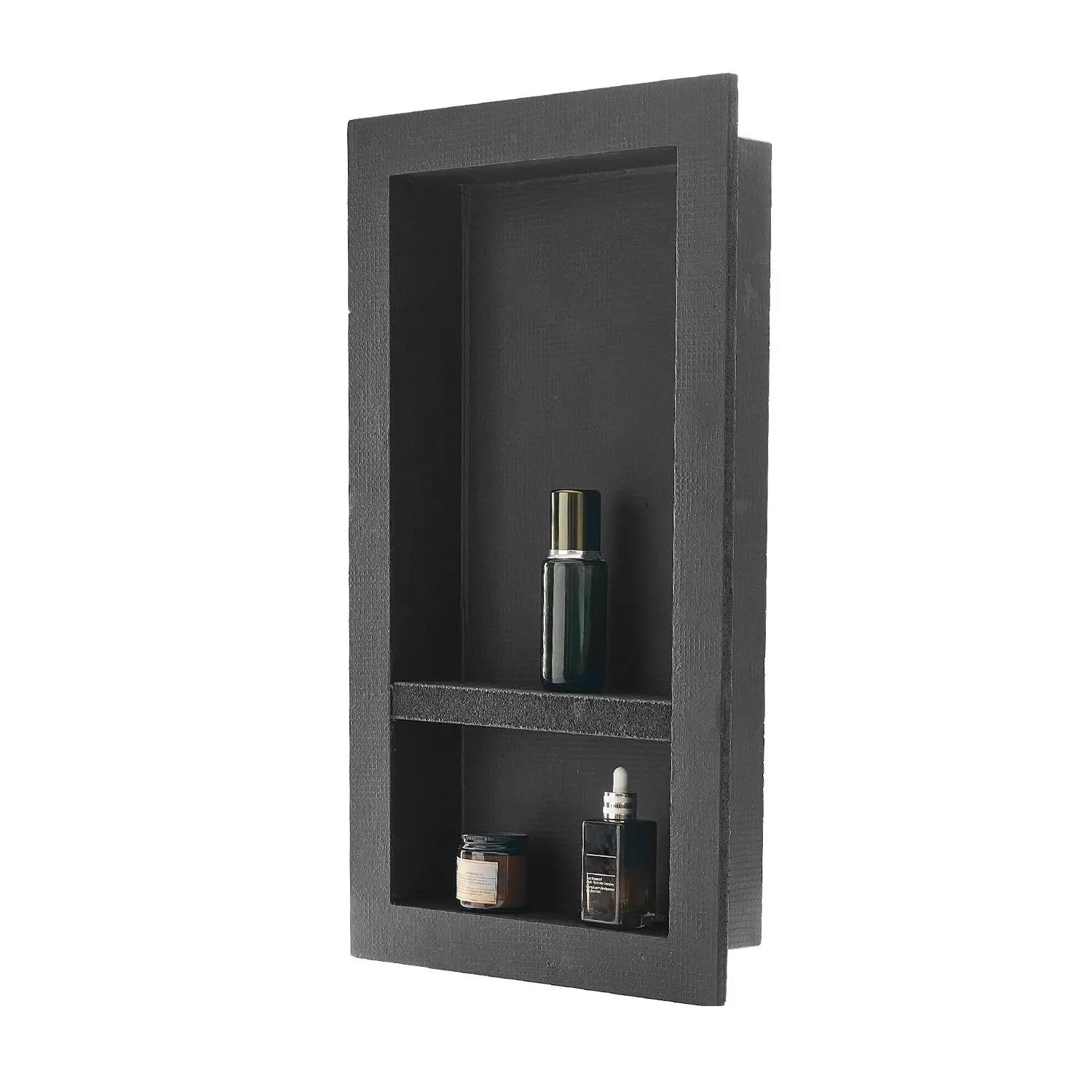 VEVOR 16x28x4 in Recessed Wall Shower Niche, Square Corners, Double Layer Movable Divider Shelf, Rough Texture, Easy Install Sealed Waterproof Modern Soap & Shampoo Organizer, Black for Bathroom