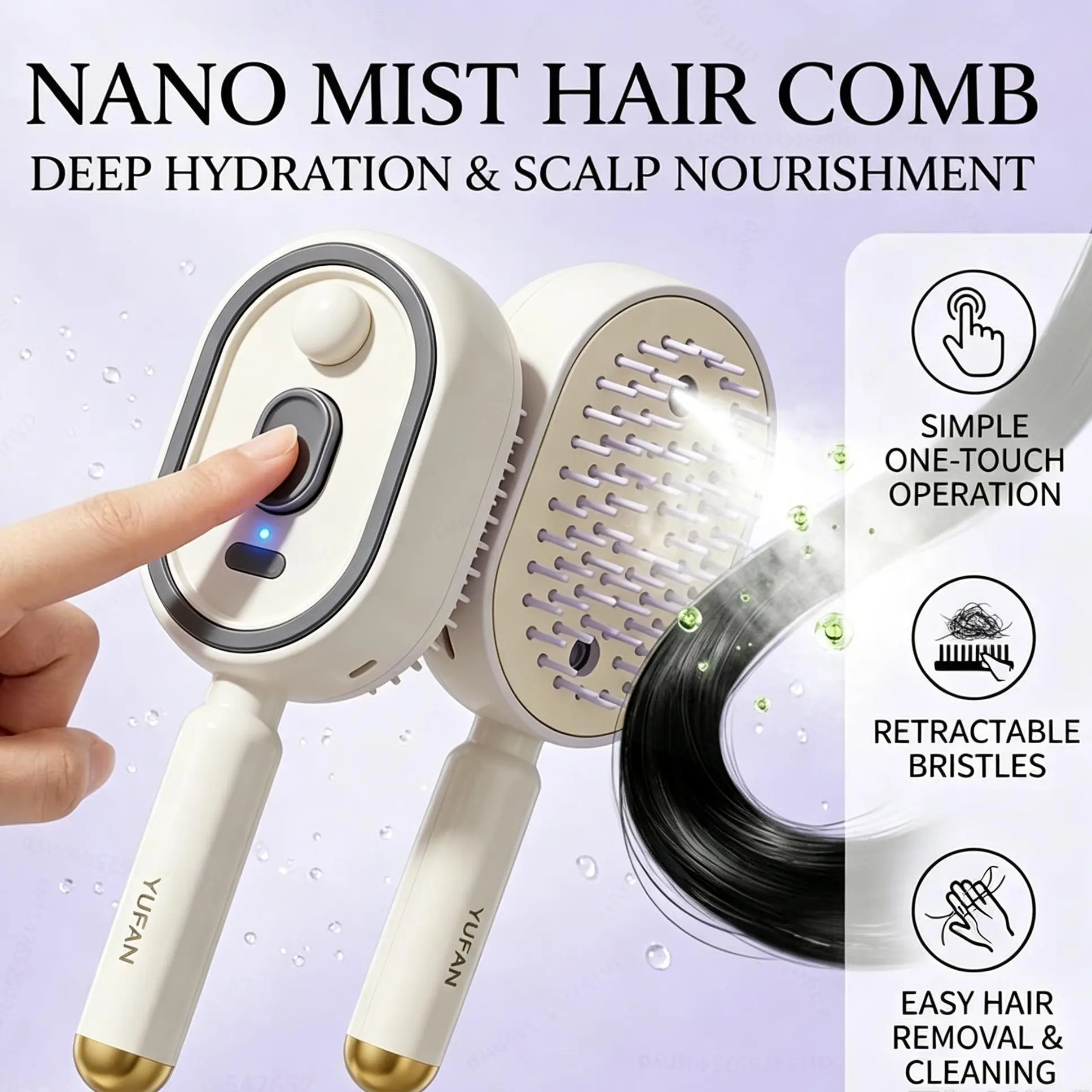 Rechargeable Electric Hair Massage Comb, 3-in-1 Steam & Oil Spray Scalp Brush, Self-Cleaning Anti-Static Detangling Air Cushion Comb[Essential oil not included]