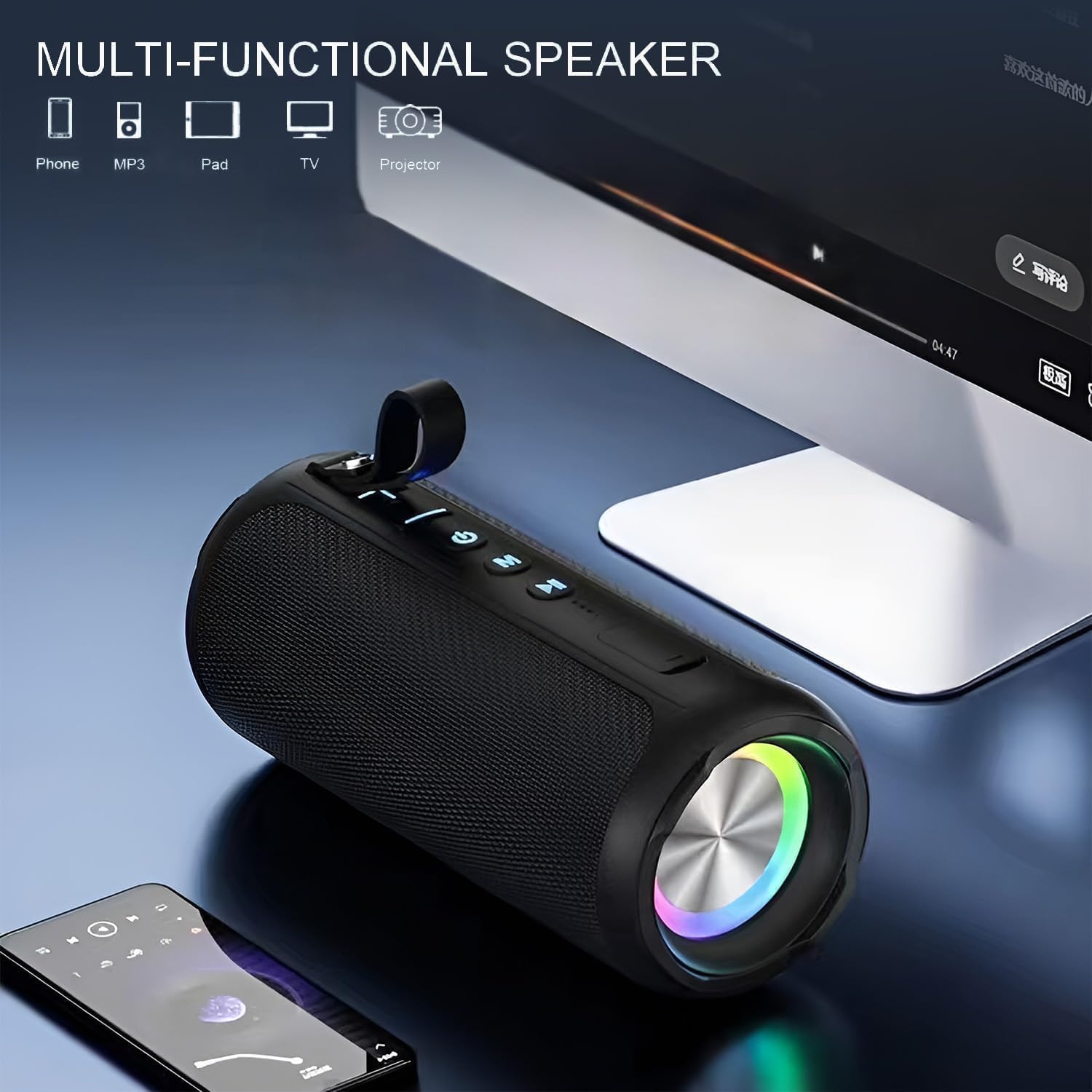 ZZA Portable Wireless Speaker - 24W Powerful 360° Sound Loud Bass, 1600mAh Battery, IPX6 Ultra-Portable Waterproof Shockproof, TWS Stereo Bluetooth Loudspeaker System for Outdoor Beach, Wireless Speakers, Loud Bass Speakers