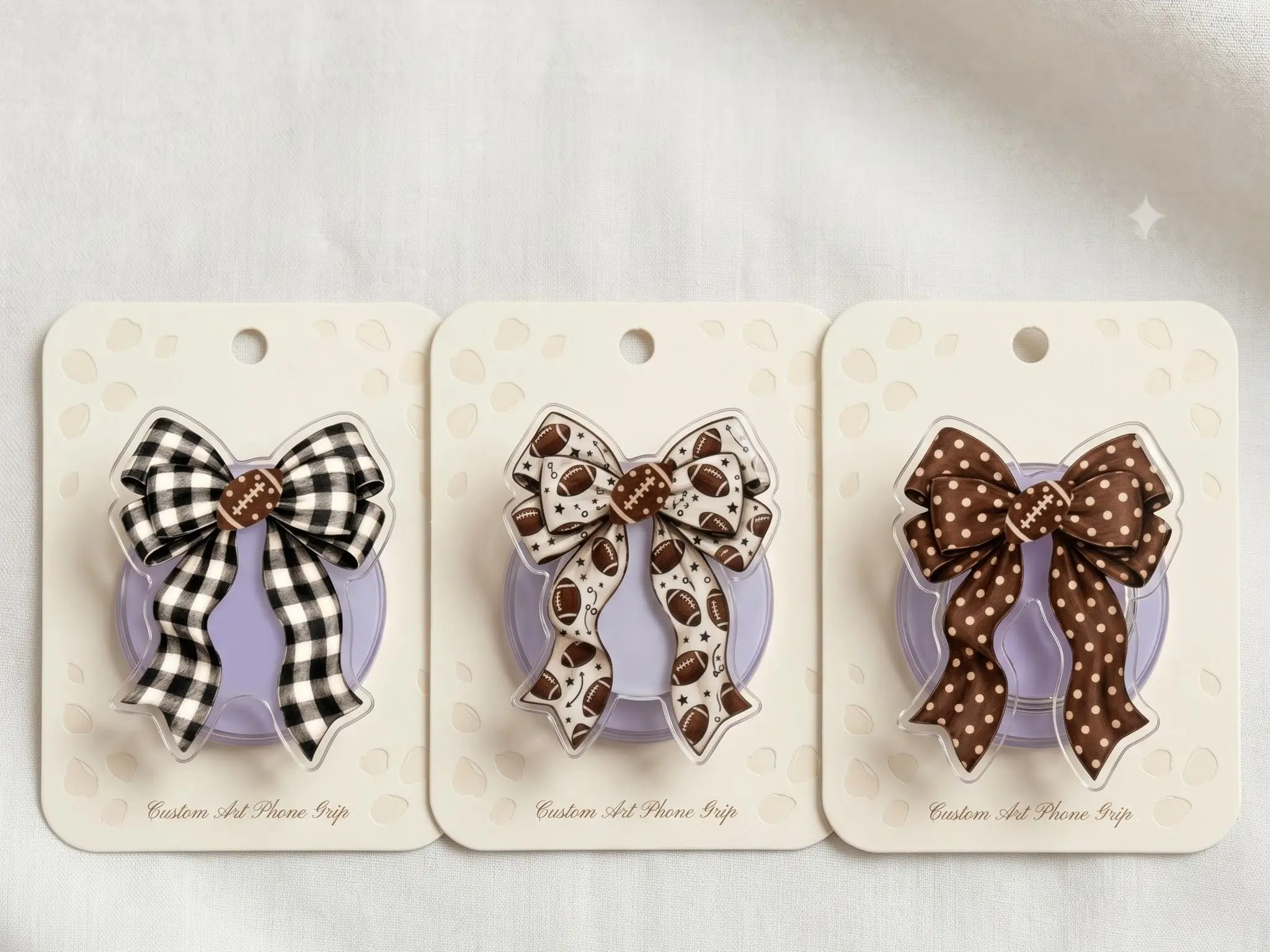 Bow Phone Grip, Football Bow Kindle Grip, Gingham Checkered & Polka Dot Magnetic Phone Stand, Preppy Coquette Fall Aesthetic Gift