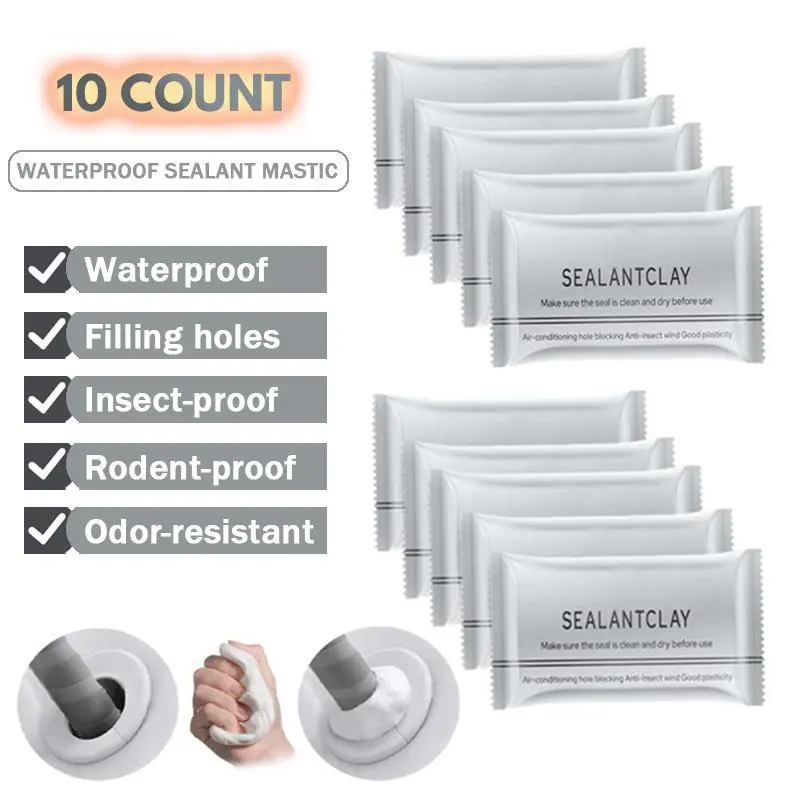 10-Pack White Waterproof Repair Putty - Leakproof Waterproof Adhesive Wall Repair Paste, Sealant Clay for Small Hole Fix, Drain Pipe Sealing, Home Improvement (Individual Packs)