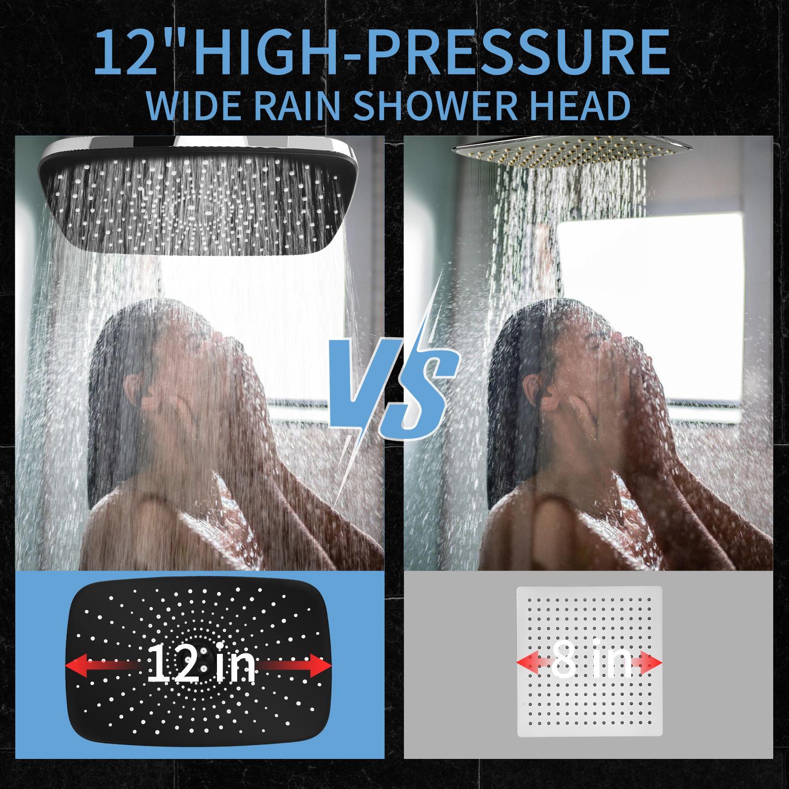 PHANCIR 12" Rain Shower Head, High-Pressure, Adjustable Arm, Anti-Clog, Handheld & Wall-Mounted, 3+5+2 Spray Modes
