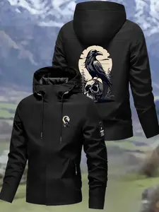 New Couple Windbreaker Jacket Raven Skull Print, All-Weather Outdoor Hiking Coat, Slim-Fitting Outerwear for Men and Women