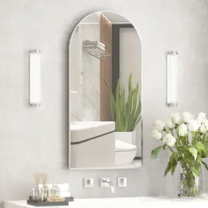 Arched Medicine Cabinets with Mirror,Wall Mounted Brushed Nickel Mirror Cabinet for Bathroom, Metal Edge,Arch Medicine Cabinet Mirror,Bathroom Mirror with Storage,16 x31 Inch