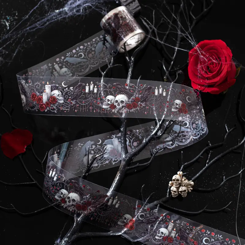 Gothic Rose Series Pet Decorative Tape Roll, Dark Night Theme Stationery & Water Bottle Decoration Sticker, Ideal for Scrapbooking, Scrapbook Supplies, Diy Sticker, Craft, Decorative Decal