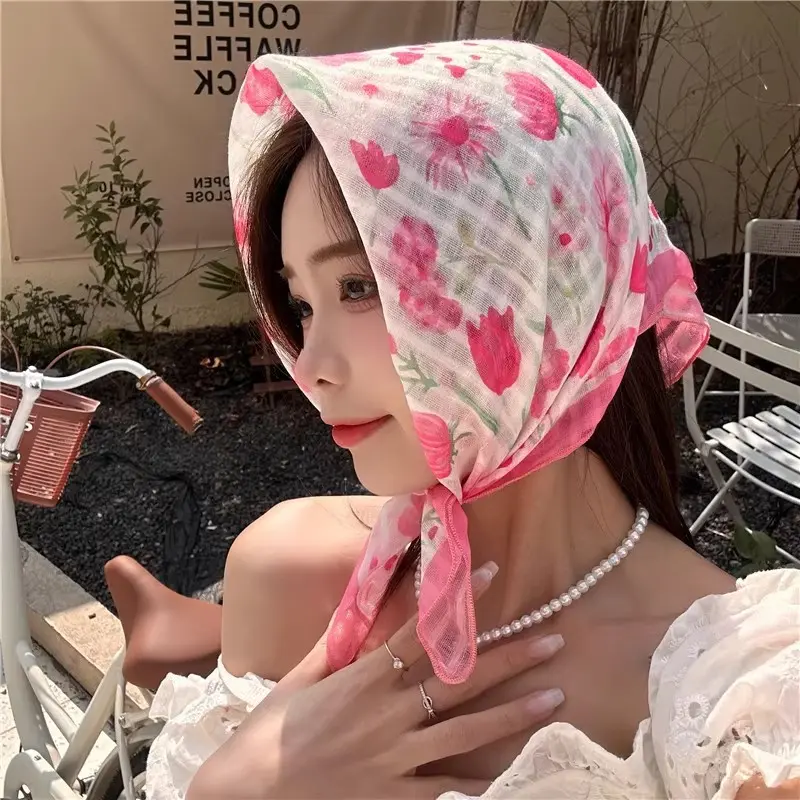 22#Pink tulip headscarf 55*55(FA1614)