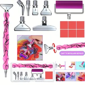 DIY Diamond Painting Tool Set, Diamond Art Tools Including 6 Stainless Steel Tips, Drill Pen, Clay Blocks, Rolling Wheel and Storage Box, High-Quality Resin Pens