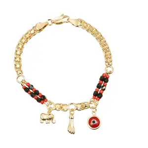 2026 Evil Eye Red Eye Bracelet and Anklet with Cross Pendant and Round Bead Chain, 18K Gold Plated