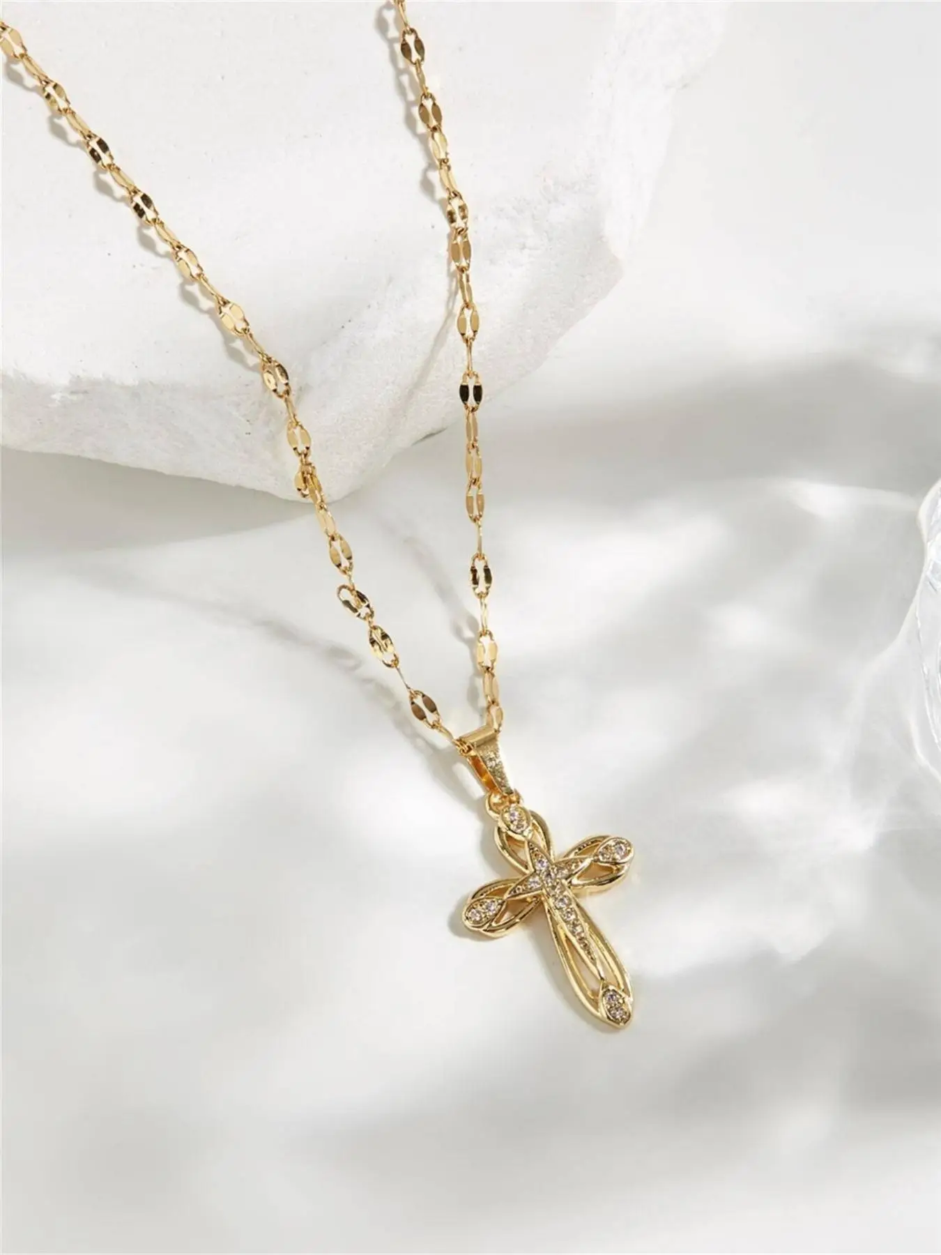 Summer Rhinestone Cross Pendant Necklace for Women, Fashion Jewelry for Girl, Trendy All-match & Exquisite Jewelry for Birthday Gift