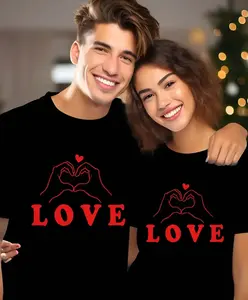 100% Matching Couple T-Shirts - Valentine's Day Heart Print, Casual & Comfortable Round Neck Short Sleeve Tees for Men and Women, Cute T Shirts