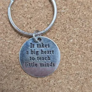It Takes a Big Heart to Teach Little Minds Keychain - Inspirational Teacher Gift - Silver Tone Charm
