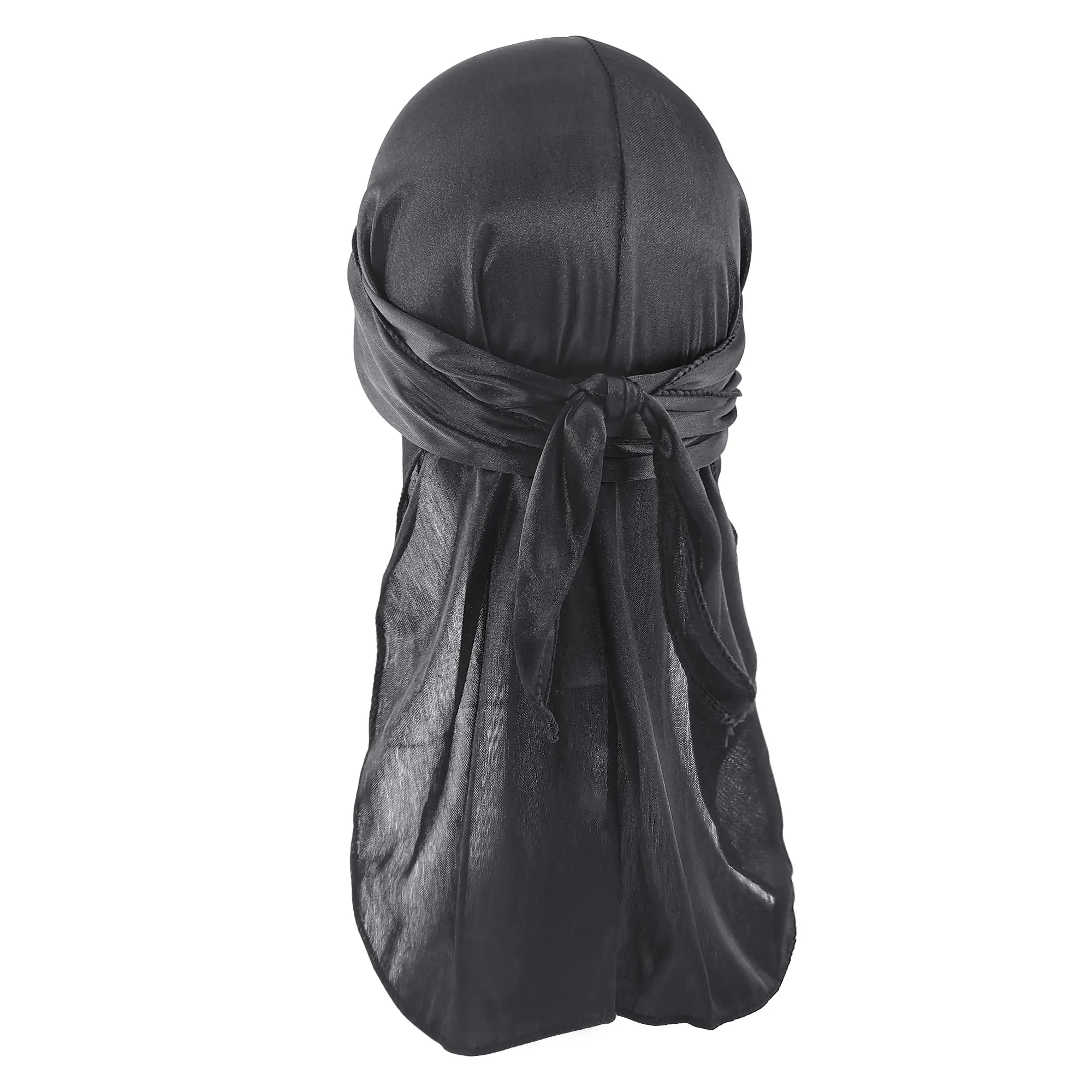 Black Silky Durag Cap Head Wrap Ultra-soft Breathable Wrinkle Free Satin For 360 Waves  Braids Locs Wide Long Tail Doo Rag Silk Du Men And Women