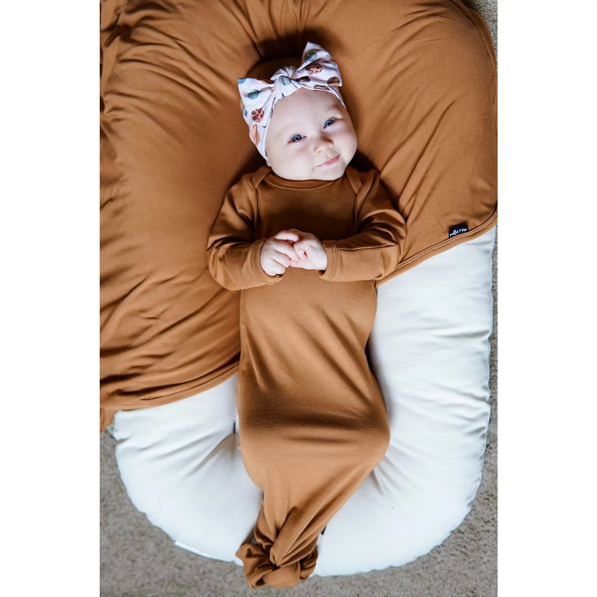 BAMBOO KNOTTED GOWN- Caramel, Soft Bamboo Baby Newborn Knot Gown